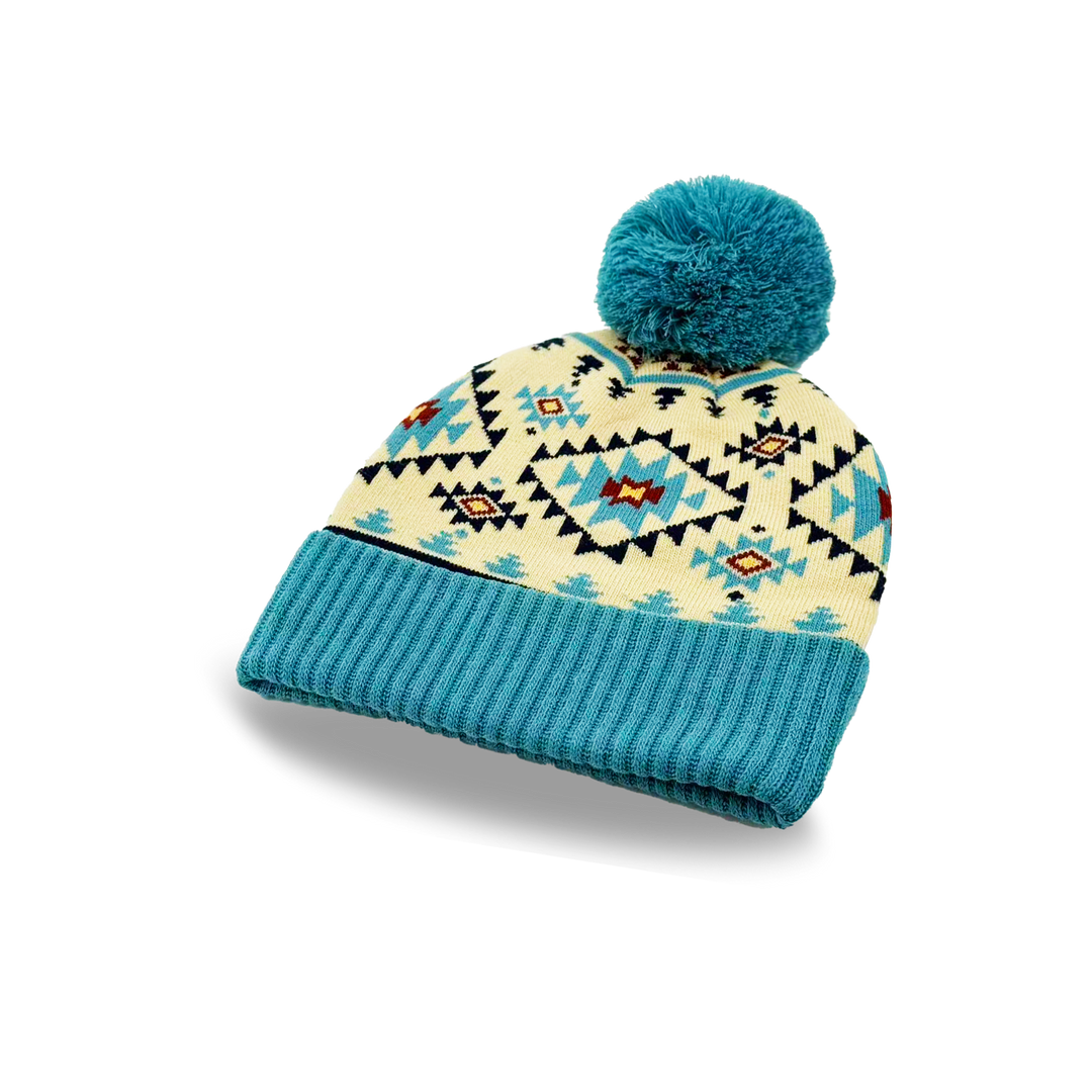 Aztec Pattern Pom Knit Beanie Cozy Winter Gift Hat