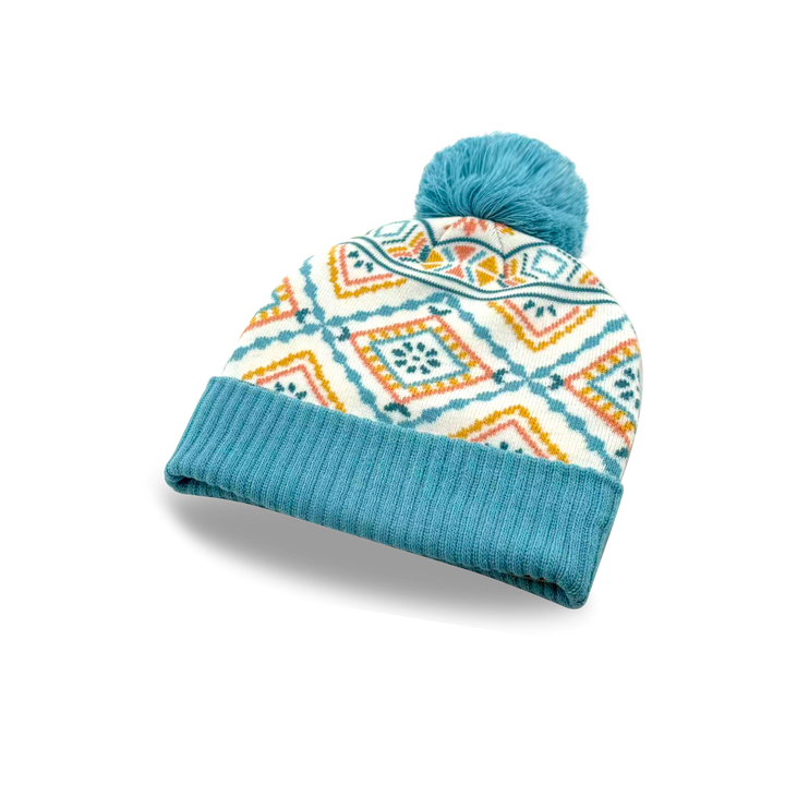 Kids Geometric Pattern Pom Knit Beanie Cozy Winter Gift