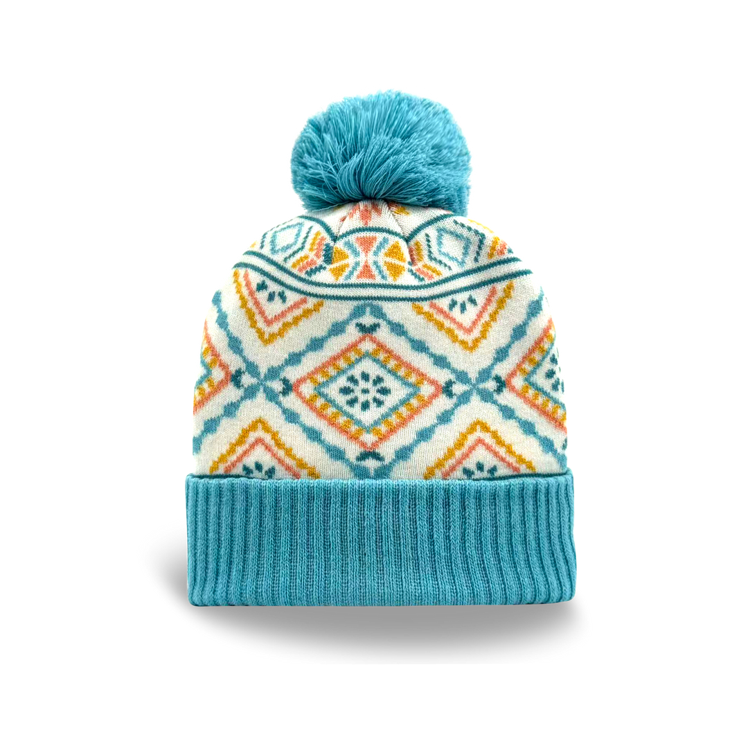 Kids Geometric Pattern Pom Knit Beanie Cozy Winter Gift