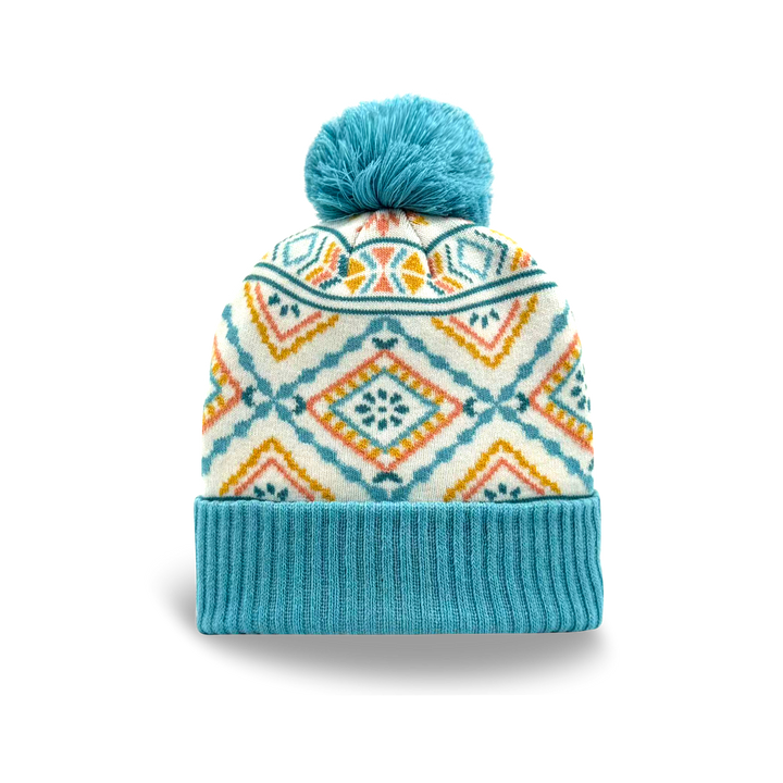Kids Geometric Pattern Pom Knit Beanie Cozy Winter Gift