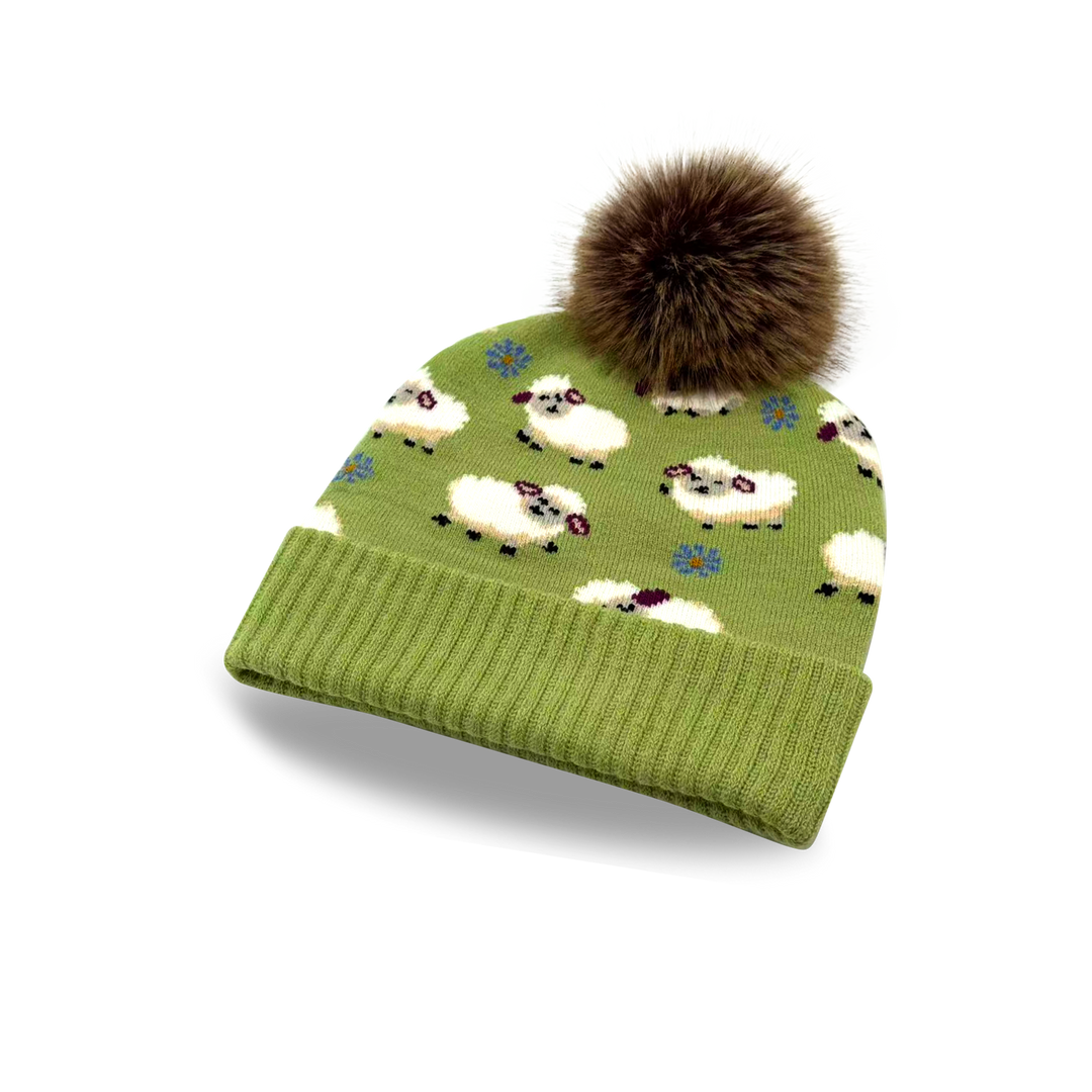 Kids Sheep Pattern Pom Knit Beanie Winter Hat