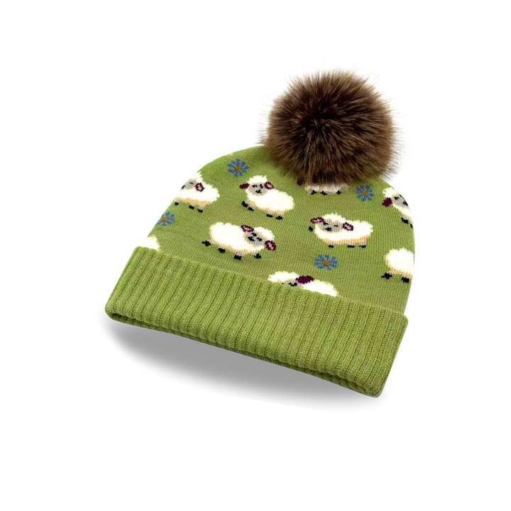 Kids Sheep Pattern Pom Knit Beanie Winter Hat