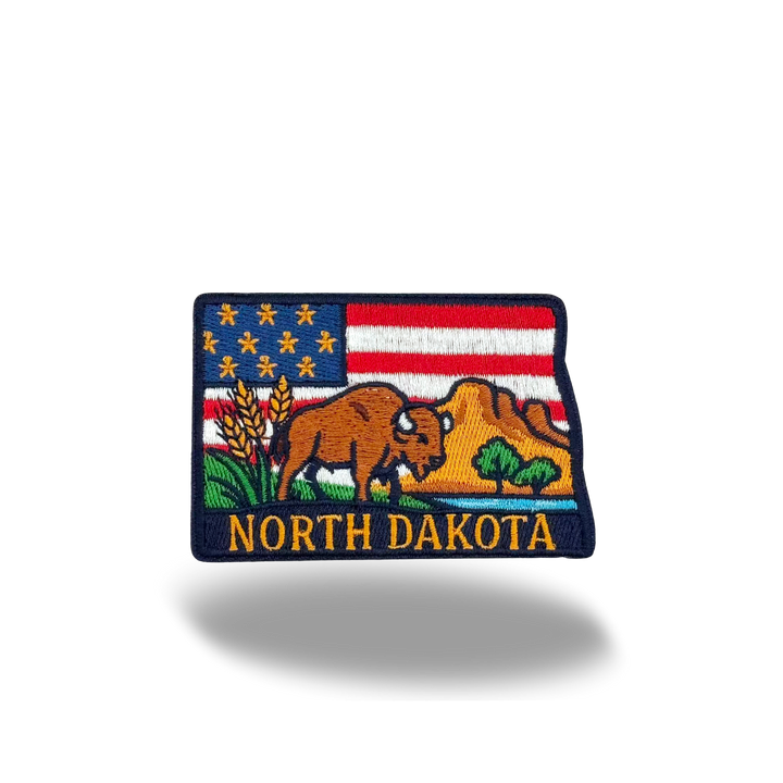 North Dakota State Embroidered Patch with Bison Prairie Landscape Travel Souvenir Patch