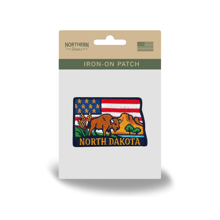 North Dakota State Embroidered Patch with Bison Prairie Landscape Travel Souvenir Patch