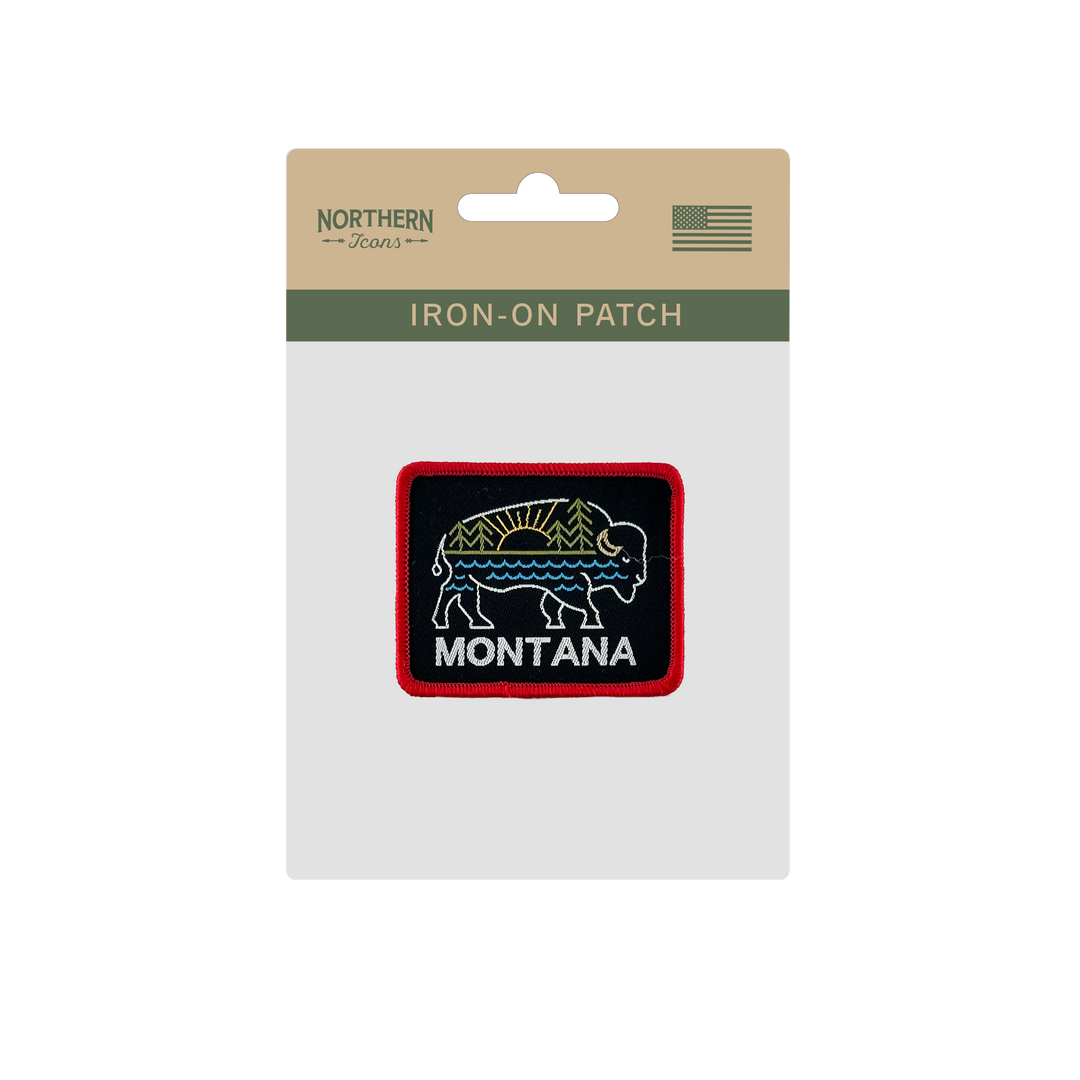 Montana Bison Landscape Embroidered Iron-On Patch