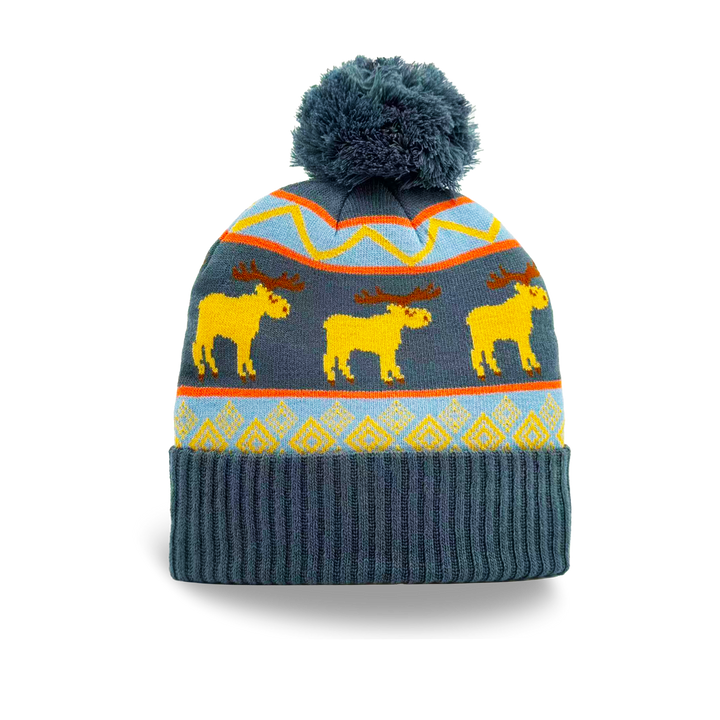 Moose Folk Pattern Knit Beanie with Colorful Nordic Design