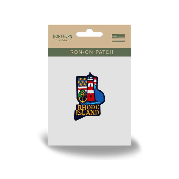 Rhode Island State Embroidered Patch with Lighthouse Anchor Coastal Nautical Design