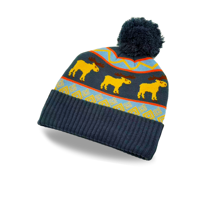Moose Folk Pattern Knit Beanie with Colorful Nordic Design