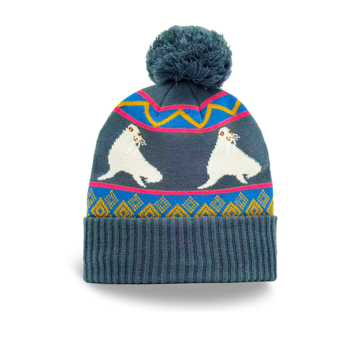 Walrus Winter Knit Beanie with Nordic Pattern Cozy Pom Pom Hat