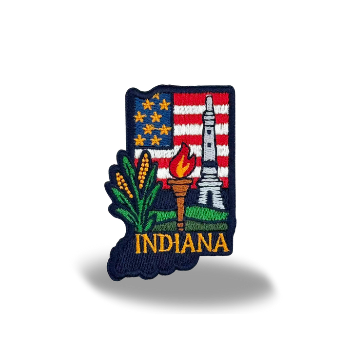 Indiana Monument Embroidered Patch Baseball Cap – Indiana State Souvenir Hat with Torch & Landmark Design