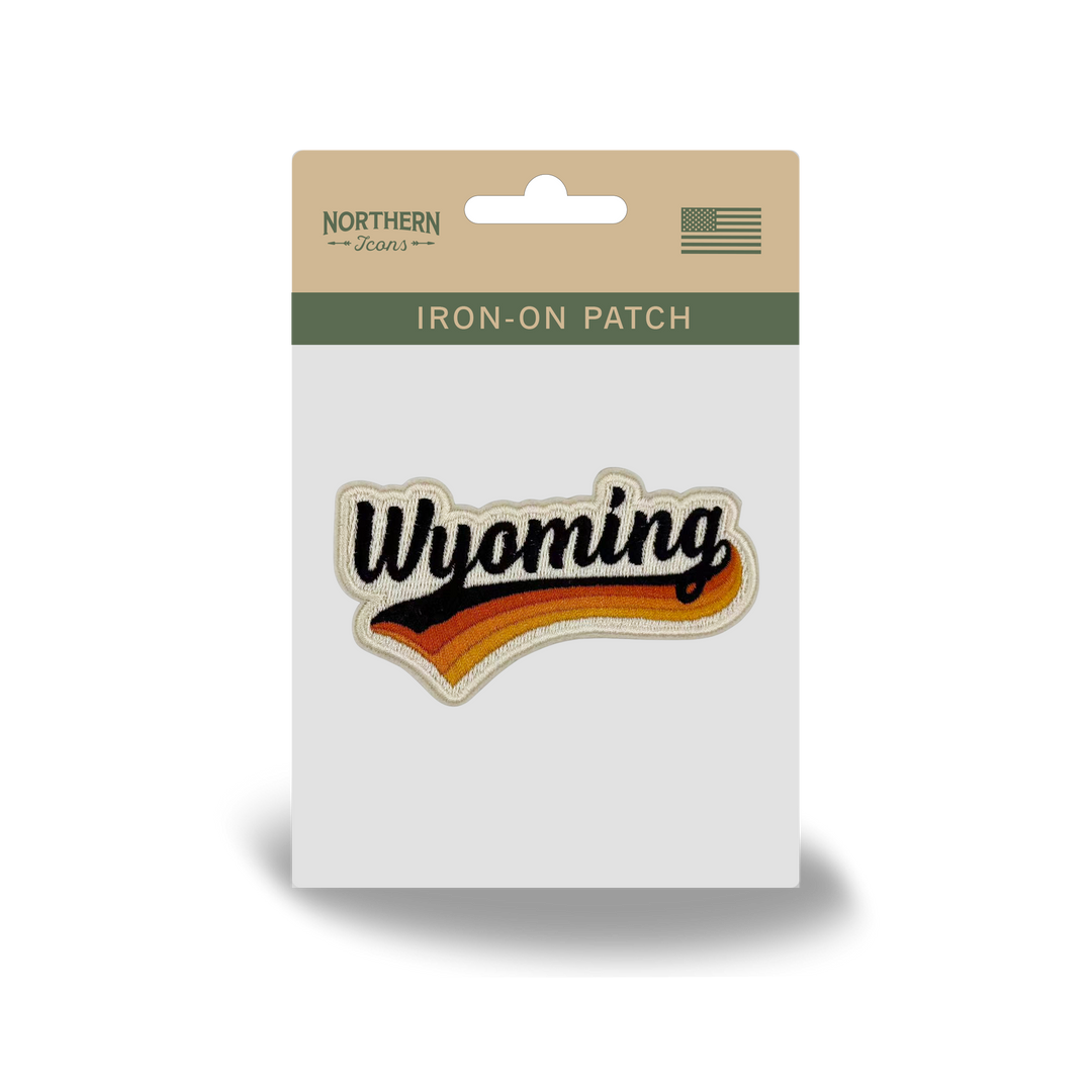 Wyoming Vintage Script Embroidered Patch Retro Western State Iron-On Patch