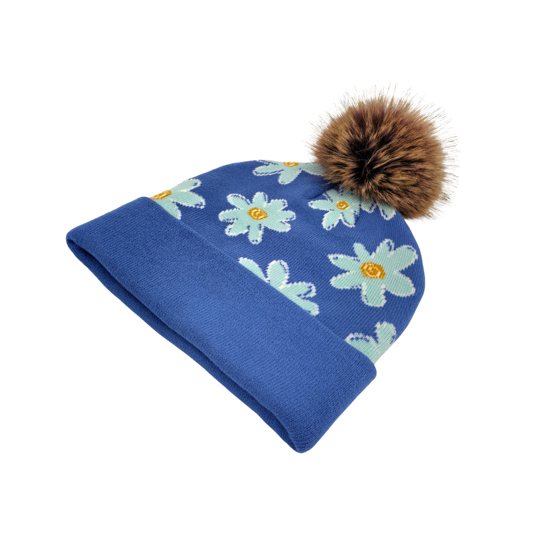 Best Daughter Ever Floral Pom Knit Beanie | Sentimental Winter Gift Hat