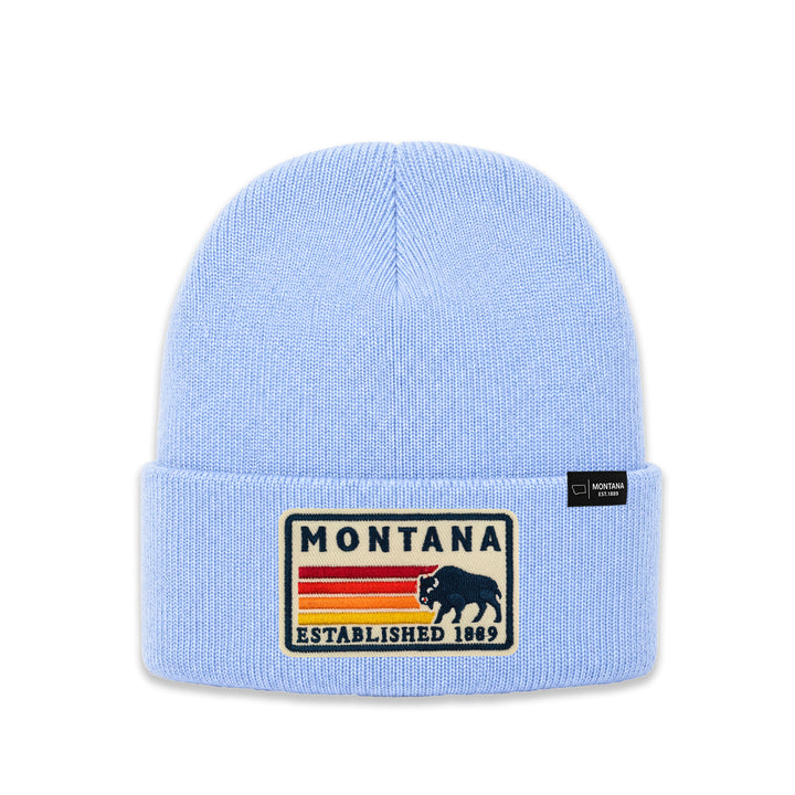 Montana Retro Mountain Patch Knit Beanie for Outdoor Winter Wear