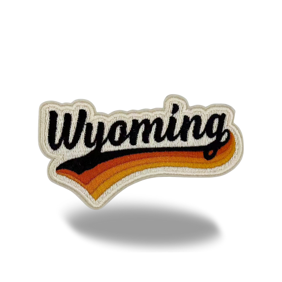 Wyoming Vintage Script Embroidered Patch Retro Western State Iron-On Patch