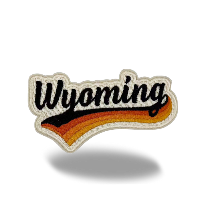 Wyoming Vintage Script Embroidered Patch Retro Western State Iron-On Patch