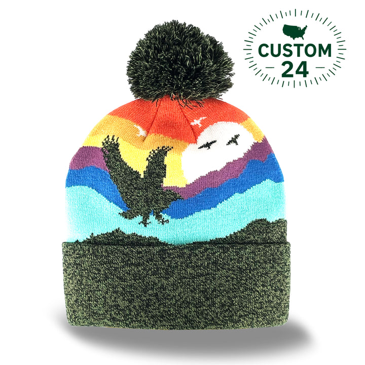 Kid Eagle Pom Beanie Warm Winter Knit Hat for Outdoor Adventure