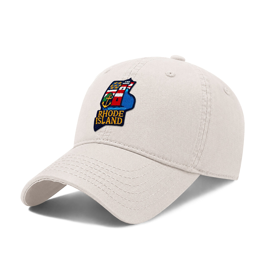 Rhode Island Washed Baseball Cap | Vintage Cotton Twill Adjustable Hat | Embroidered Coastal Travel Souvenir Cap