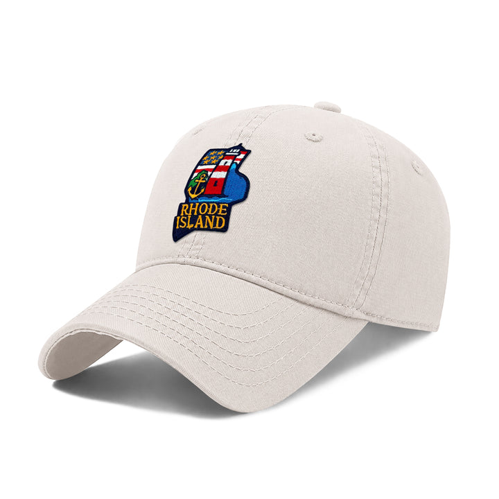 Rhode Island Washed Baseball Cap | Vintage Cotton Twill Adjustable Hat | Embroidered Coastal Travel Souvenir Cap