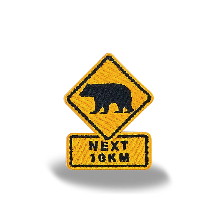 Bear Crossing Road Sign Iron On Embroidery Patch