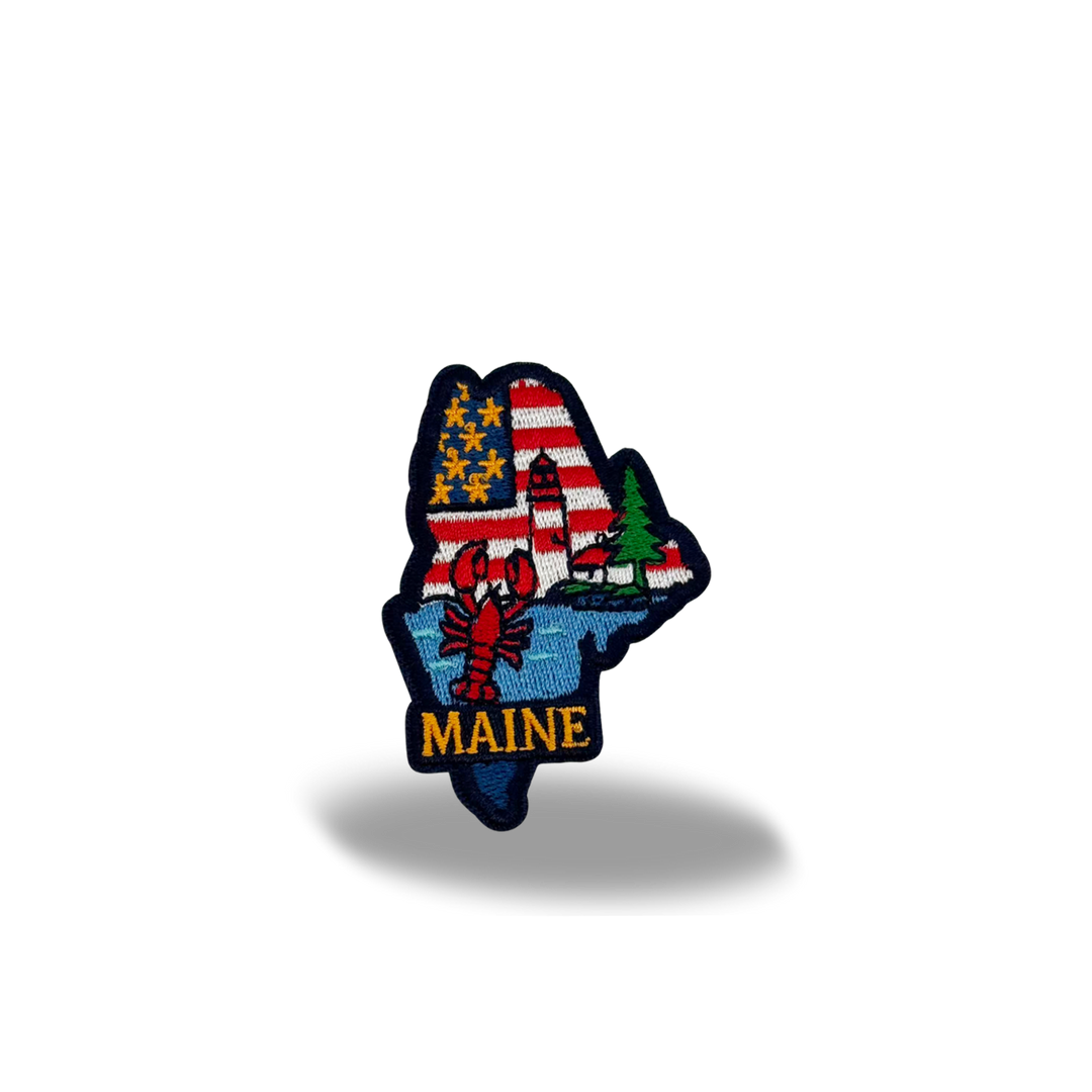Maine Lobster Lighthouse Embroidered Patch Iron On State Souvenir Badge