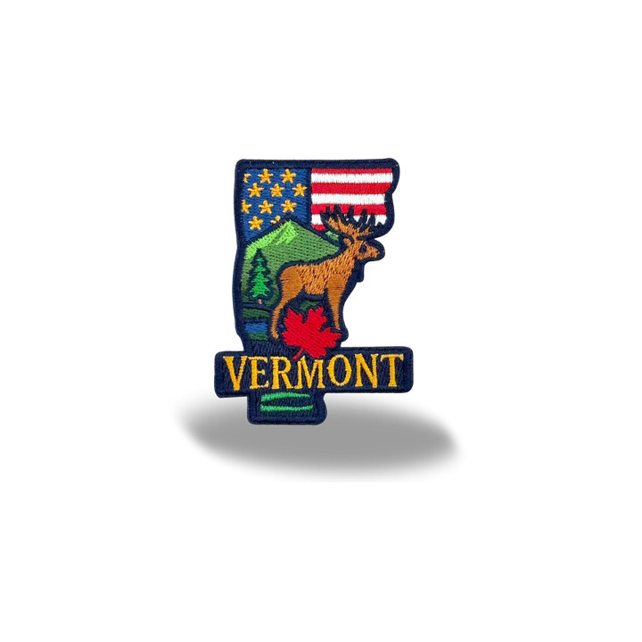 Vermont Moose Mountain Embroidered Patch with Maple Leaf Outdoor Travel Souvenir