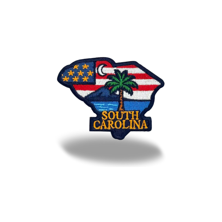 South Carolina Embroidered State Patch with Palmetto Tree Coastal Landscape Travel Souvenir