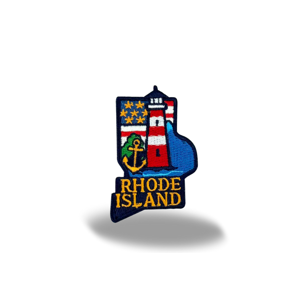 Rhode Island State Embroidered Patch with Lighthouse Anchor Coastal Nautical Design