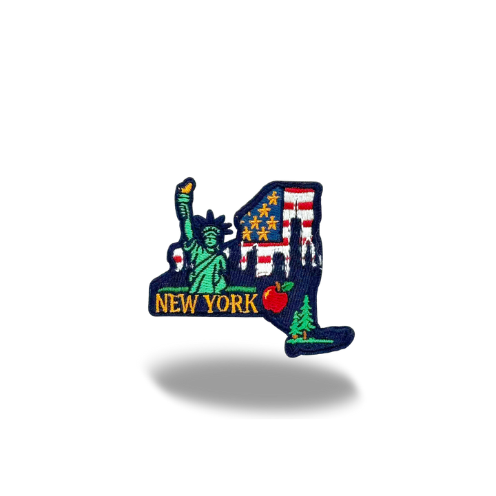 New York State Embroidered Patch with Statue of Liberty Skyline Apple Design