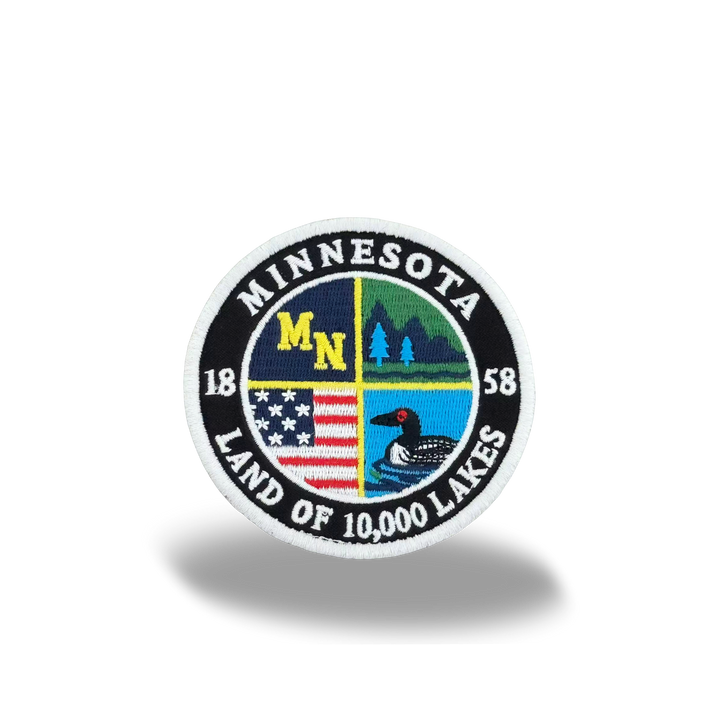 Minnesota Land of 10,000 Lakes Embroidered Round Patch with Loon and Forest Design