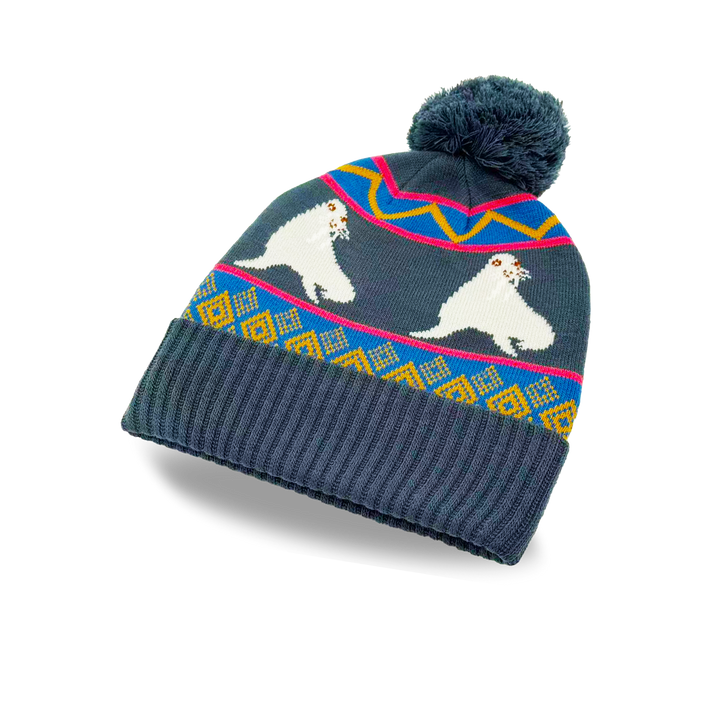 Walrus Winter Knit Beanie with Nordic Pattern Cozy Pom Pom Hat