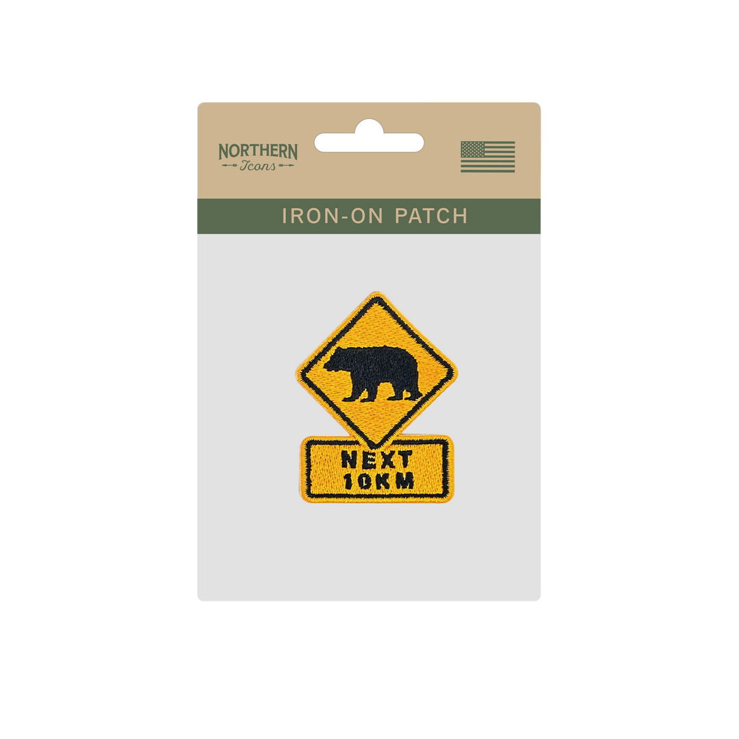 Bear Crossing Road Sign Iron On Embroidery Patch