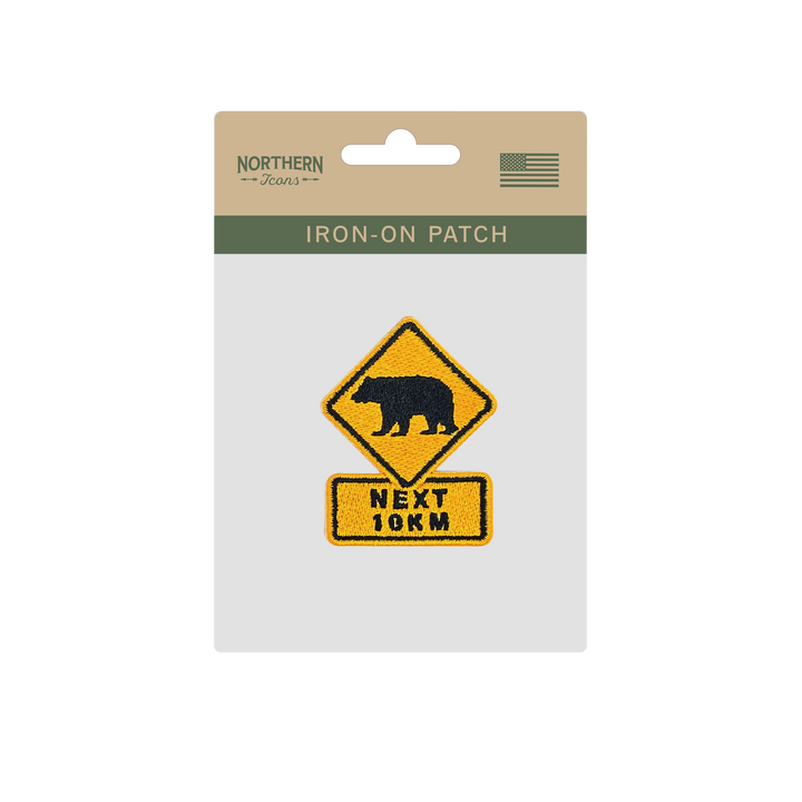Bear Crossing Road Sign Iron On Embroidery Patch
