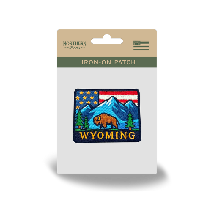 Wyoming Mountain Bison Embroidered Patch – USA State Landscape Outdoor Travel Patch