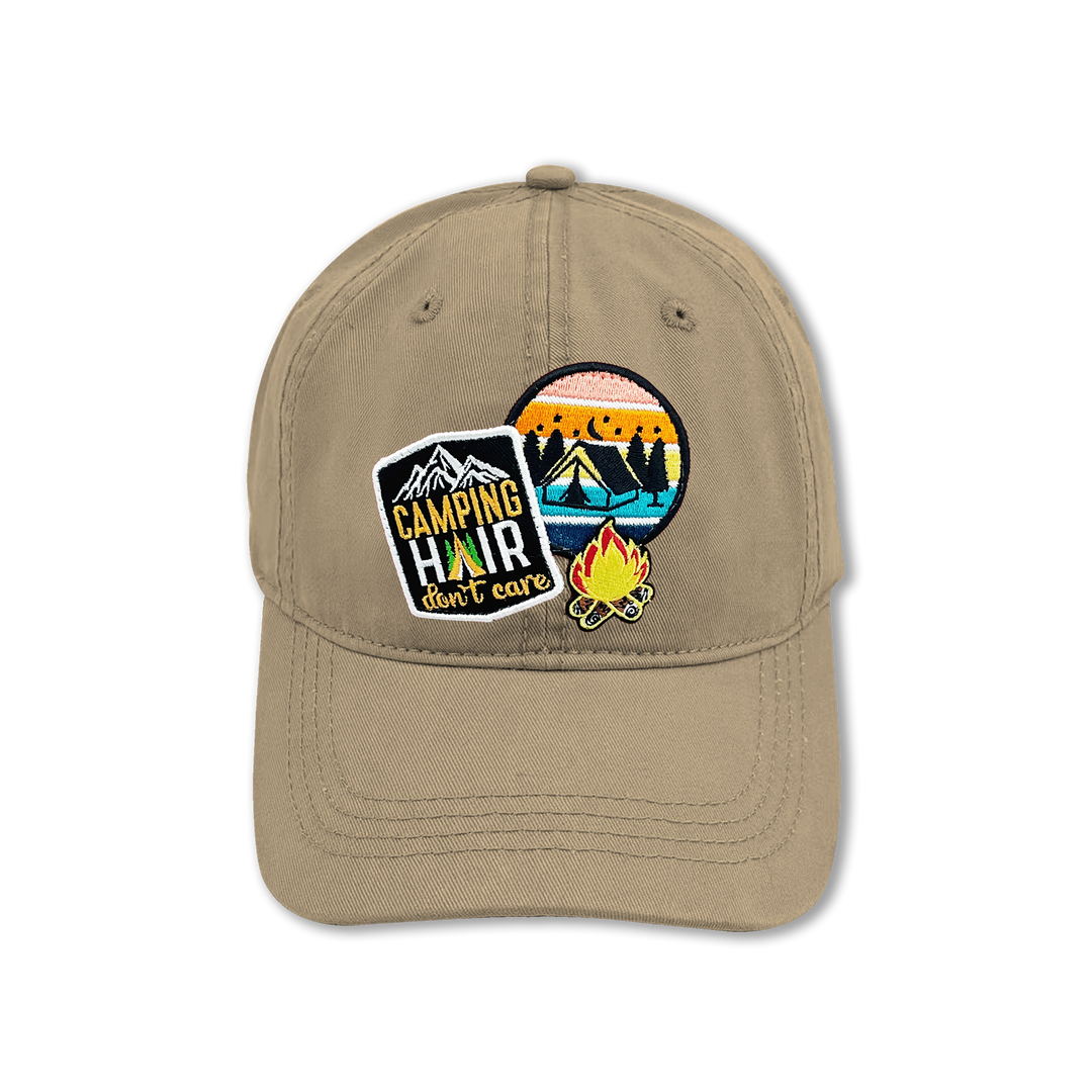 Camping Hair Don’t Care Embroidered Patch Baseball Cap