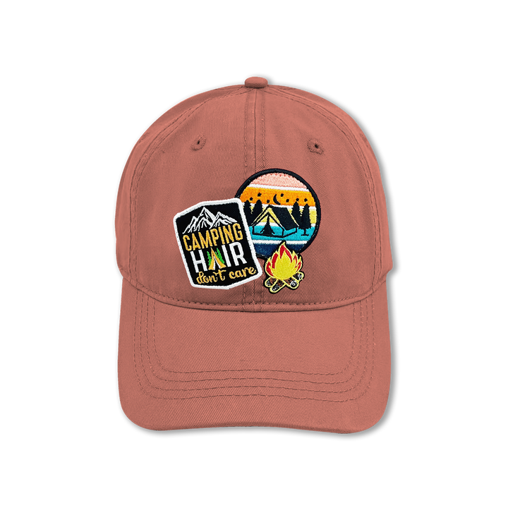 Camping Hair Don’t Care Embroidered Patch Baseball Cap