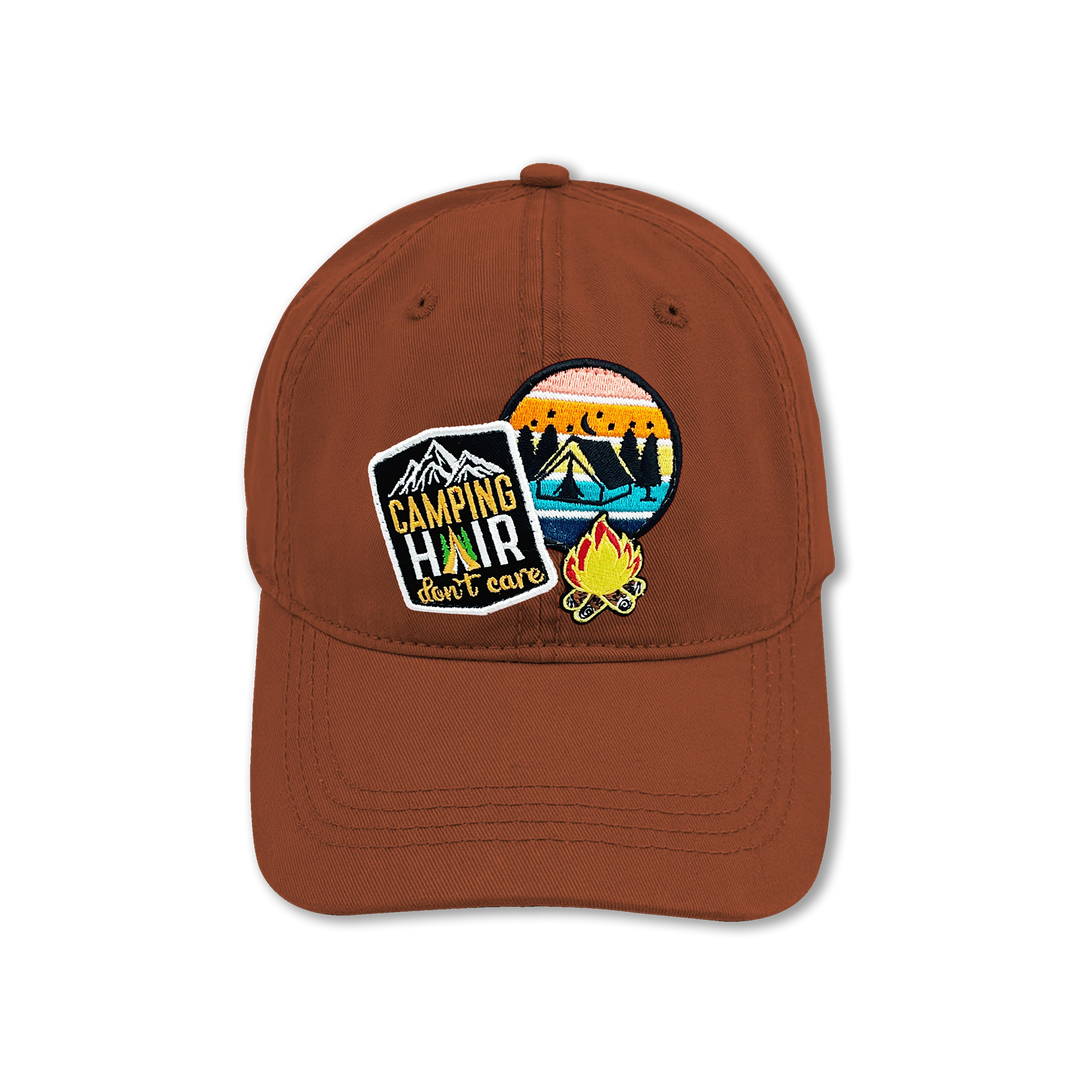 Camping Hair Don’t Care Embroidered Patch Baseball Cap