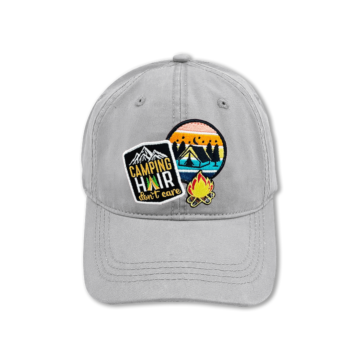 Camping Hair Don’t Care Embroidered Patch Baseball Cap