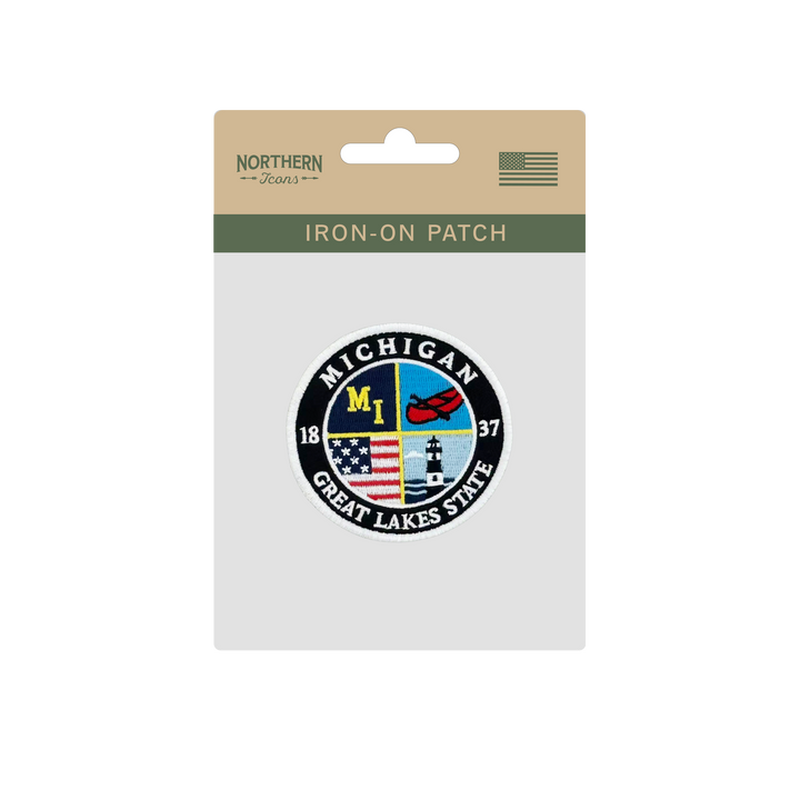 Michigan Great Lakes State Embroidered Round Patch with Lighthouse and Fish Design