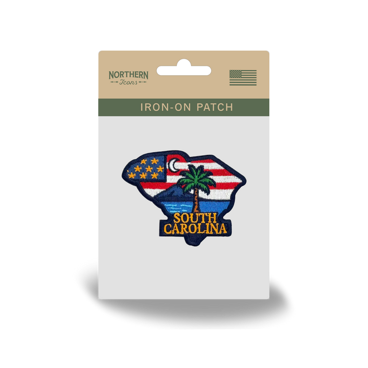 South Carolina Embroidered State Patch with Palmetto Tree Coastal Landscape Travel Souvenir