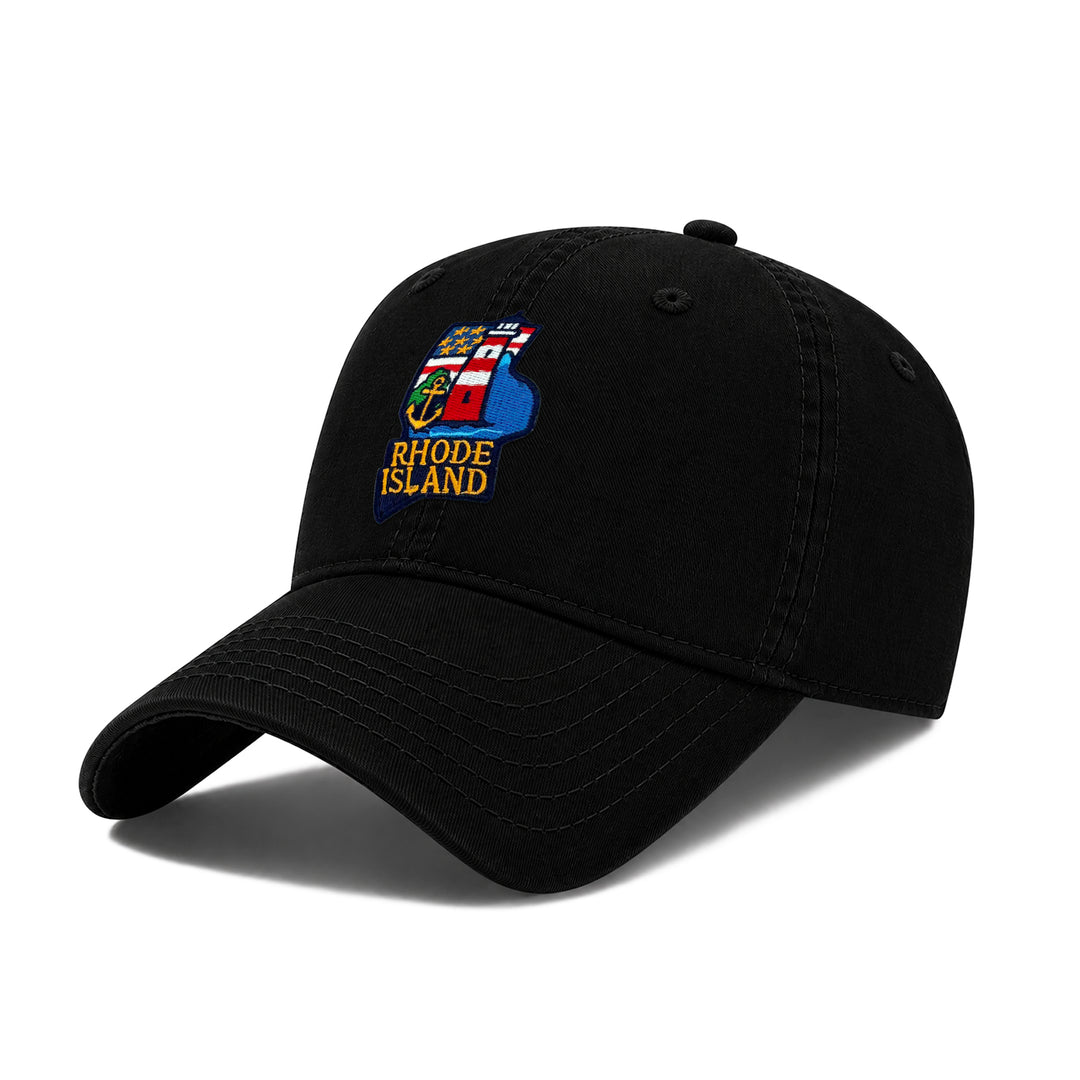 Rhode Island Washed Baseball Cap | Vintage Cotton Twill Adjustable Hat | Embroidered Coastal Travel Souvenir Cap