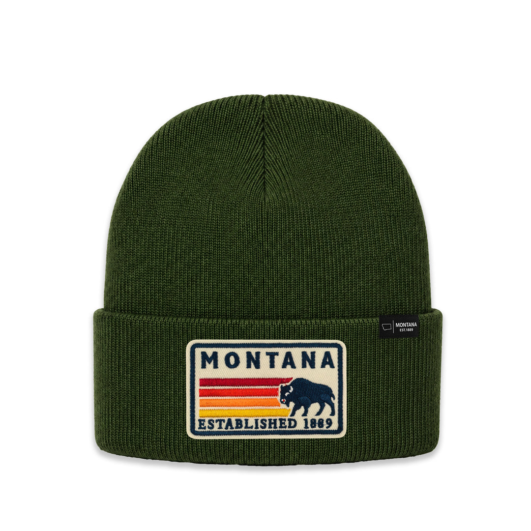 Montana Retro Mountain Patch Knit Beanie for Outdoor Winter Wear