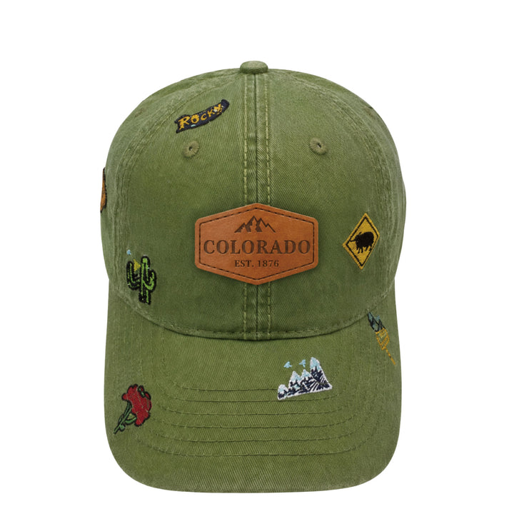 Colorado State Icons Embroidered Baseball Cap – Vintage Travel Souvenir Hat
