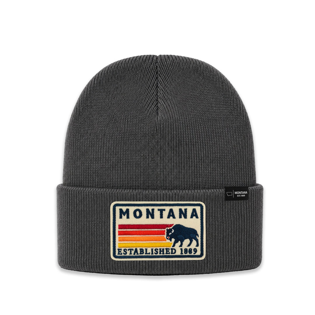 Montana Retro Mountain Patch Knit Beanie for Outdoor Winter Wear
