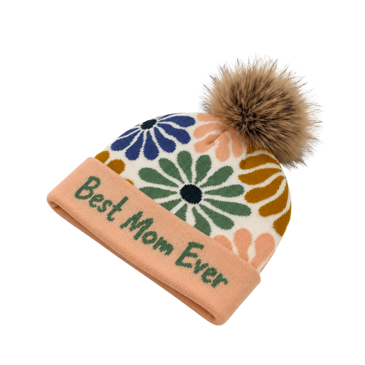 Best Mom Ever Floral Pom Knit Beanie | Heartfelt Mother’s Day Gift Hat
