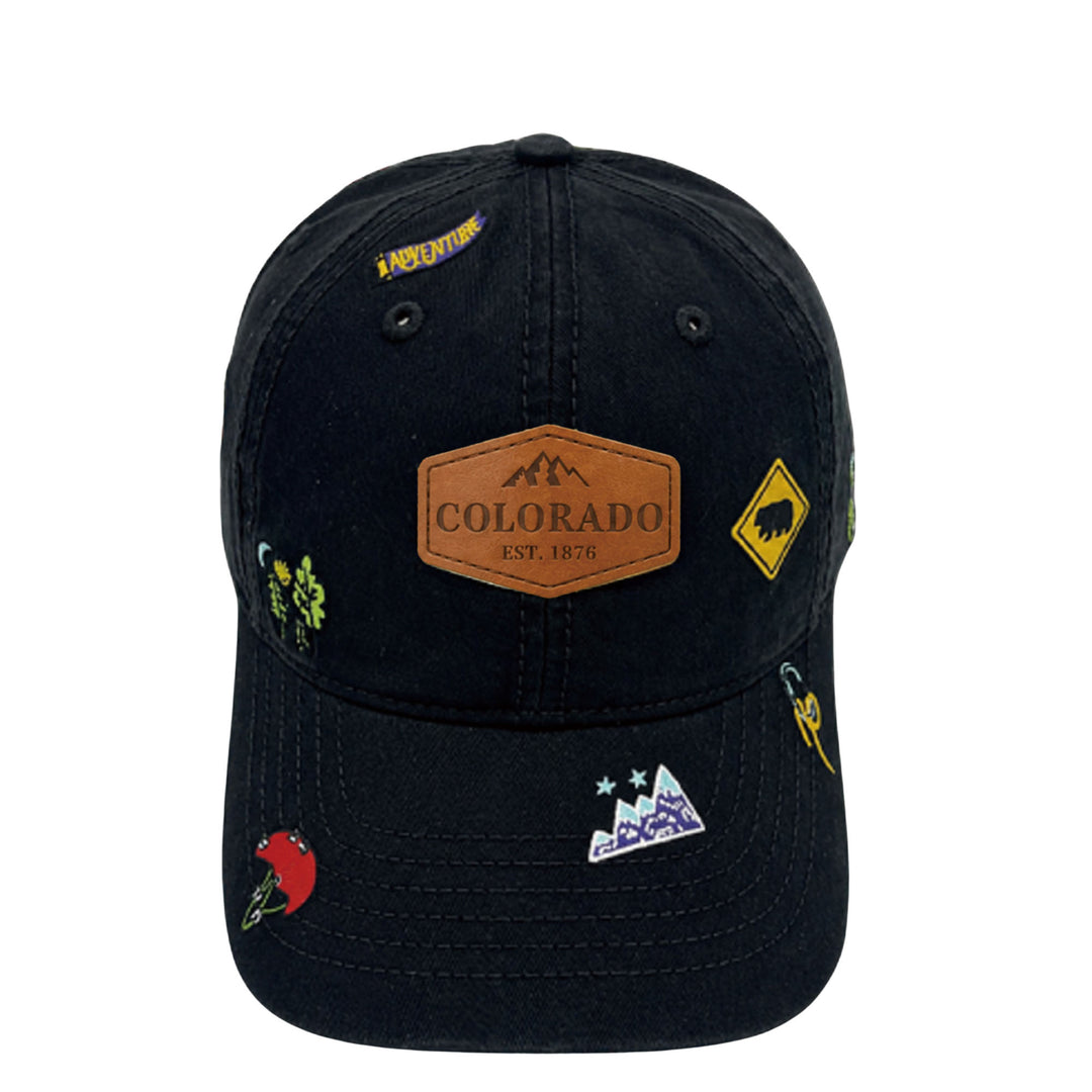 Colorado State Icons Embroidered Baseball Cap – Vintage Travel Souvenir Hat