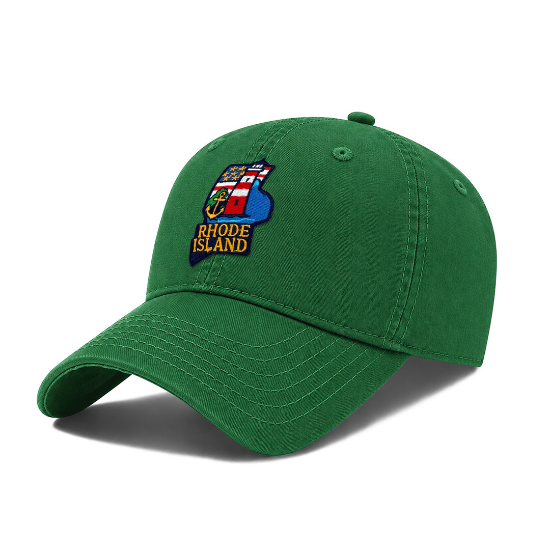 Rhode Island Washed Baseball Cap | Vintage Cotton Twill Adjustable Hat | Embroidered Coastal Travel Souvenir Cap