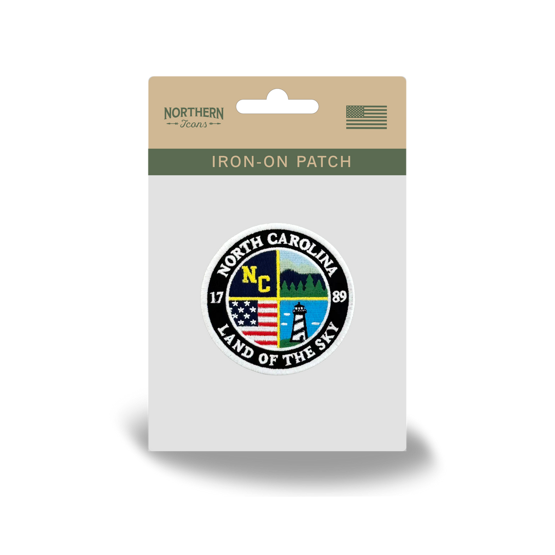 North Carolina Land of the Sky Iron-On Embroidered Patch – Round Souvenir Patch