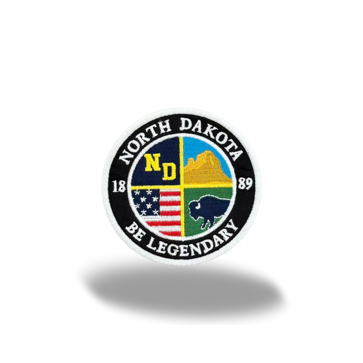 North Dakota Legendary State Iron-On Embroidered Patch – Round Souvenir Patch