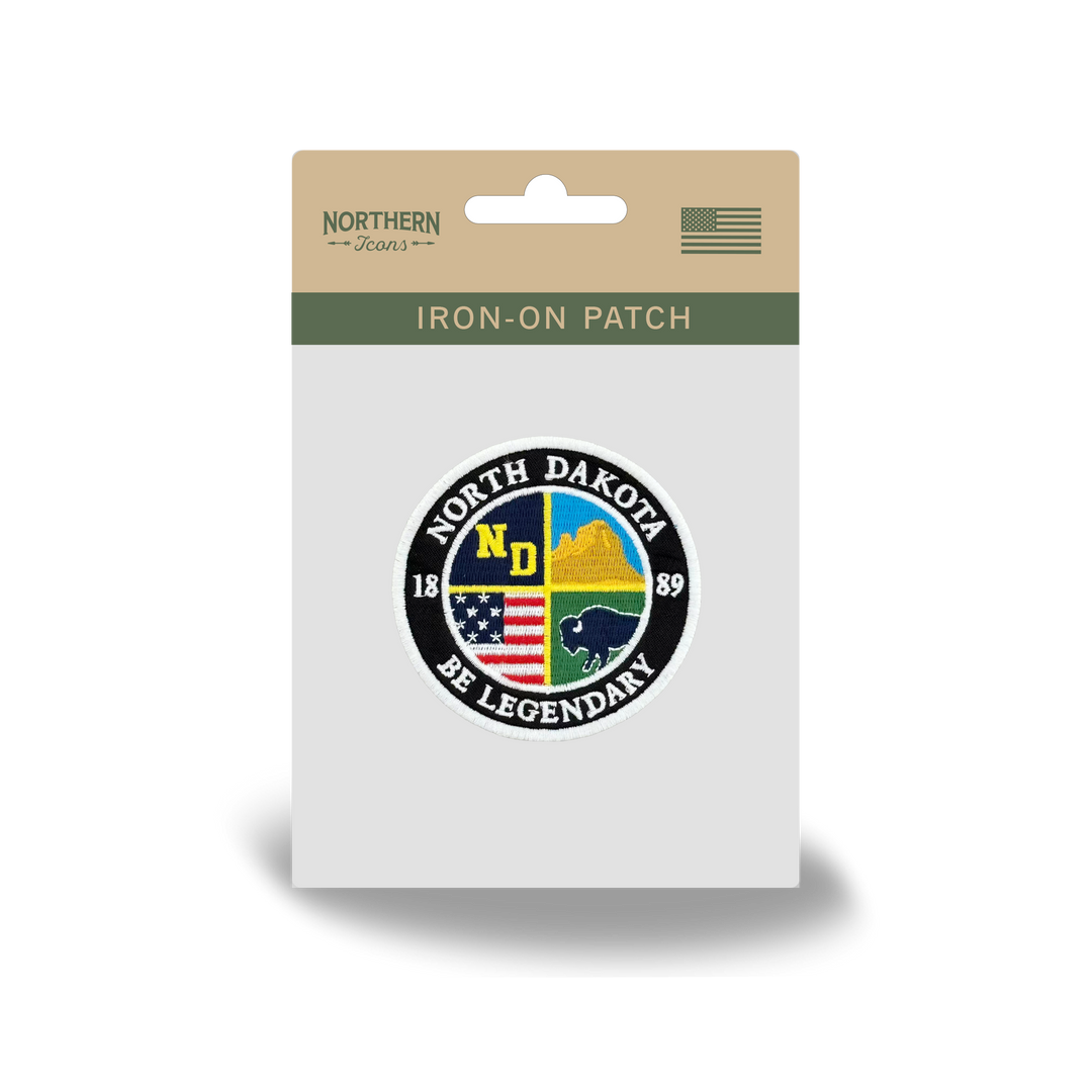 North Dakota Legendary State Iron-On Embroidered Patch – Round Souvenir Patch
