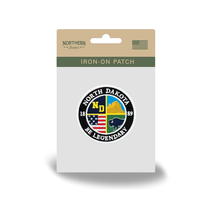 North Dakota Legendary State Iron-On Embroidered Patch – Round Souvenir Patch